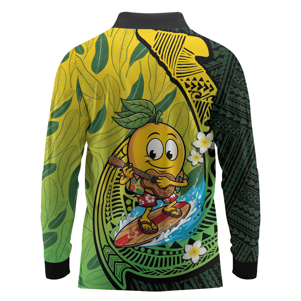 Hawaii Surfing Mango Long Sleeve Polo Shirt Manako Polynesian Fish Hook LT14 - Polynesian Pride