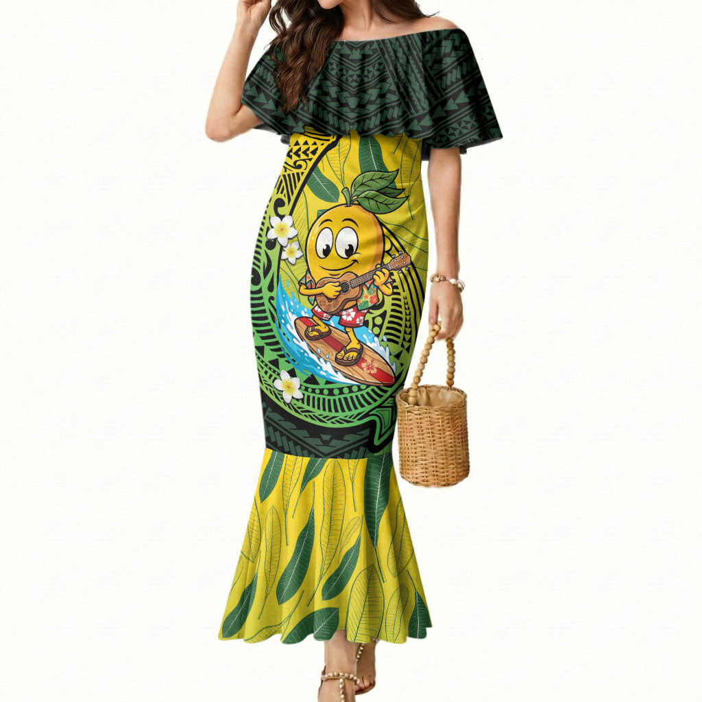 Hawaii Surfing Mango Mermaid Dress Manako Polynesian Fish Hook LT14 Women Green - Polynesian Pride