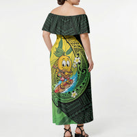 Hawaii Surfing Mango Off Shoulder Maxi Dress Manako Polynesian Fish Hook LT14 - Polynesian Pride