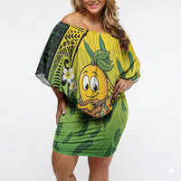 Hawaii Surfing Mango Off Shoulder Short Dress Manako Polynesian Fish Hook LT14 Women Green - Polynesian Pride
