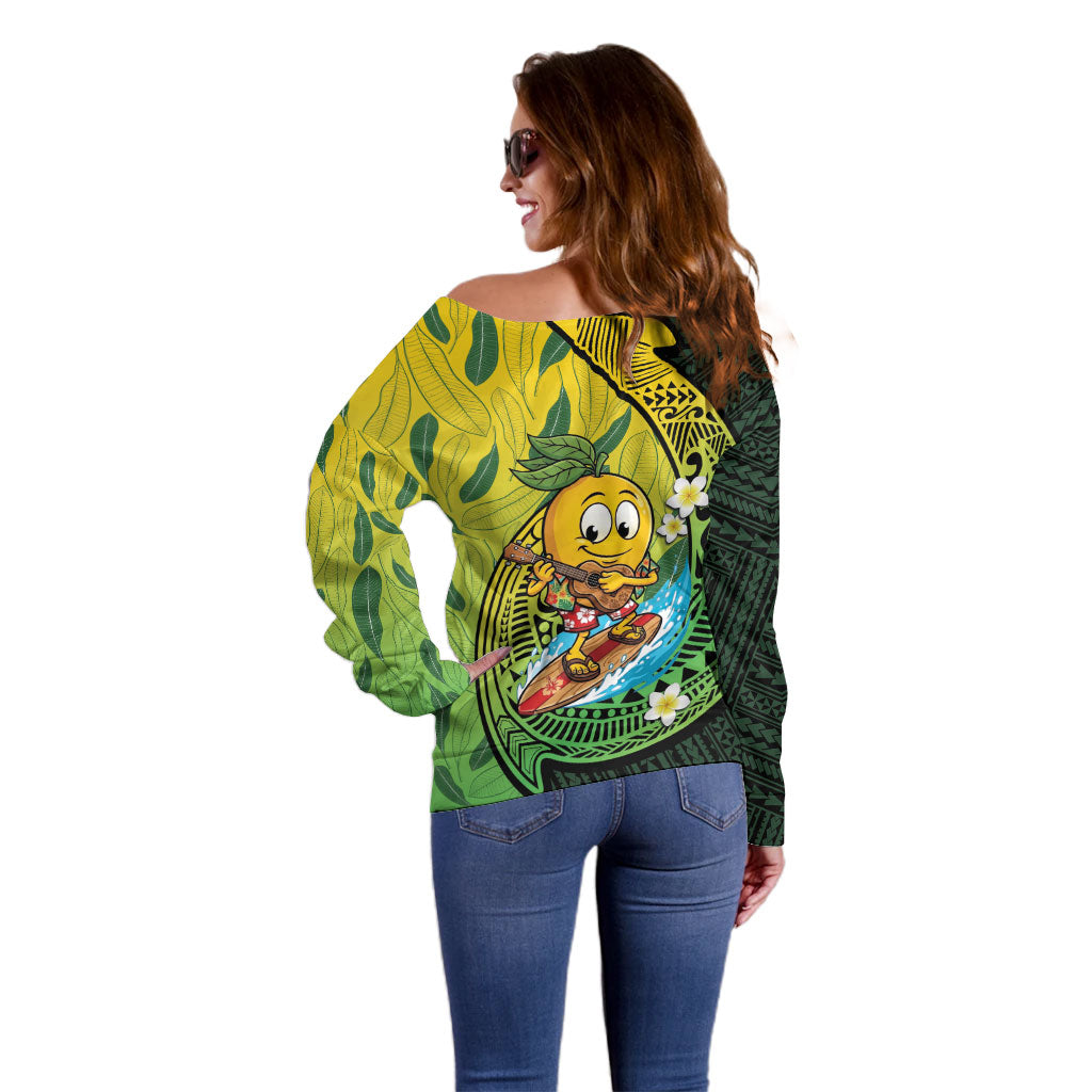 Hawaii Surfing Mango Off Shoulder Sweater Manako Polynesian Fish Hook LT14 - Polynesian Pride
