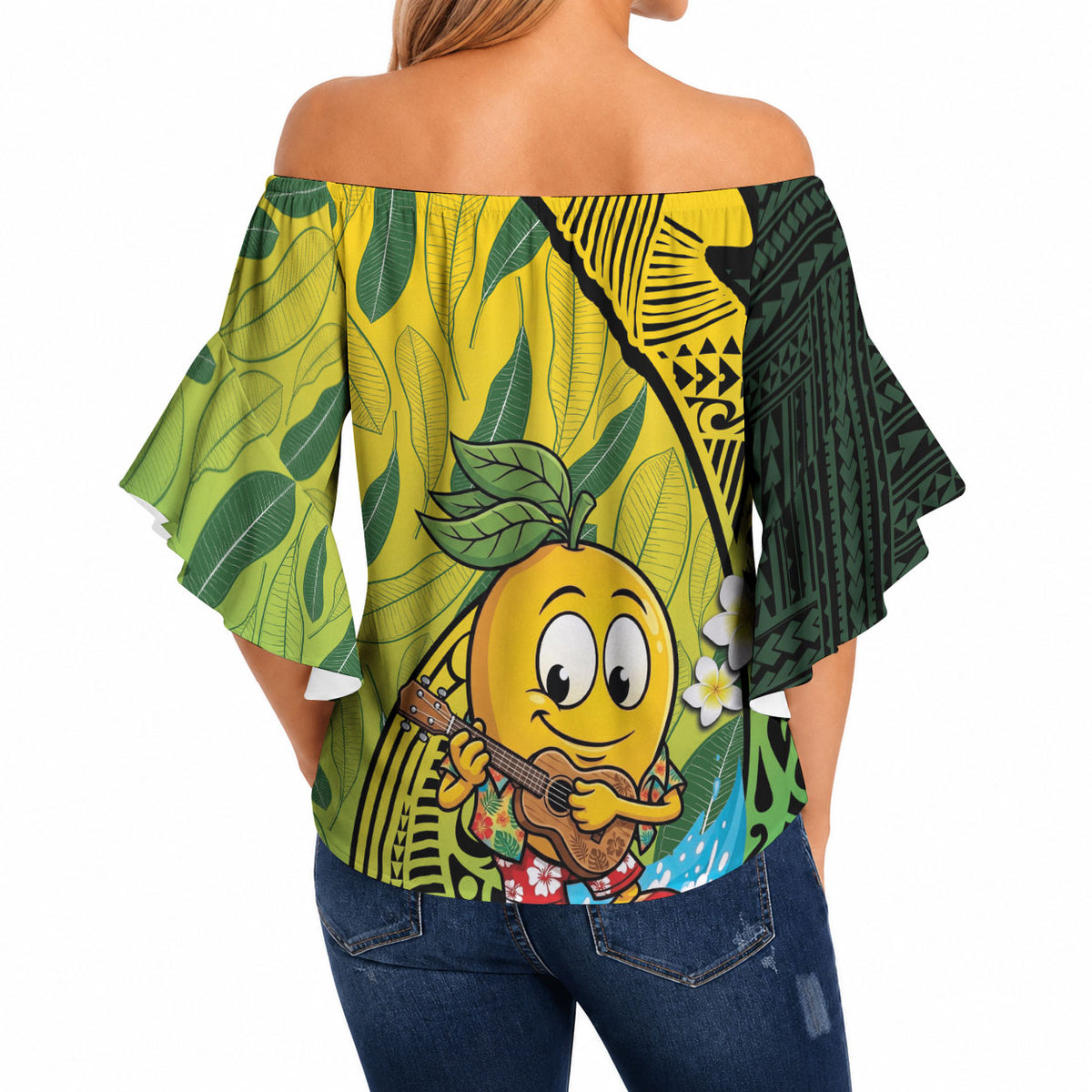 Hawaii Surfing Mango Off Shoulder Wrap Waist Top Manako Polynesian Fish Hook LT14 - Polynesian Pride