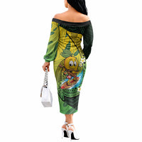 Hawaii Surfing Mango Off The Shoulder Long Sleeve Dress Manako Polynesian Fish Hook LT14 - Polynesian Pride