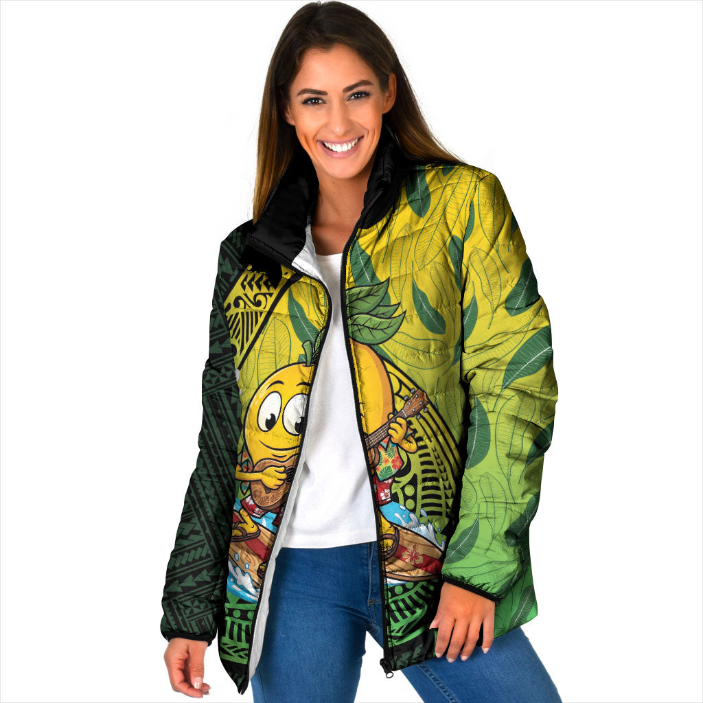 Hawaii Surfing Mango Padded Jacket Manako Polynesian Fish Hook LT14 Women Green - Polynesian Pride