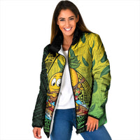 Hawaii Surfing Mango Padded Jacket Manako Polynesian Fish Hook LT14 Women Green - Polynesian Pride