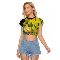 Hawaii Surfing Mango Raglan Cropped T Shirt Manako Polynesian Fish Hook LT14 Female Green - Polynesian Pride
