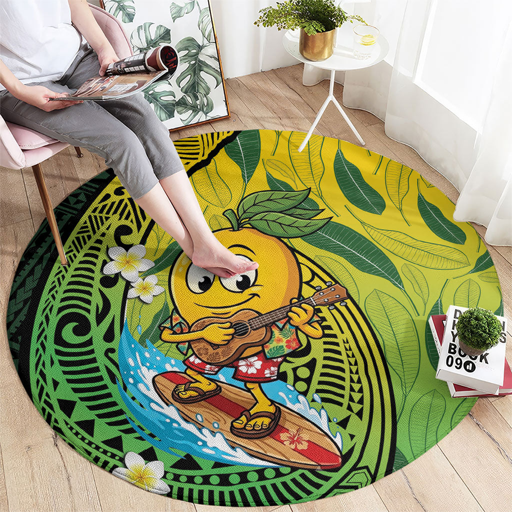 Hawaii Surfing Mango Round Carpet Manako Polynesian Fish Hook LT14 - Polynesian Pride