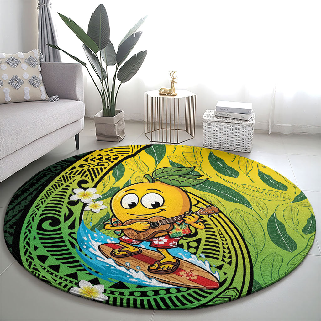 Hawaii Surfing Mango Round Carpet Manako Polynesian Fish Hook LT14 - Polynesian Pride