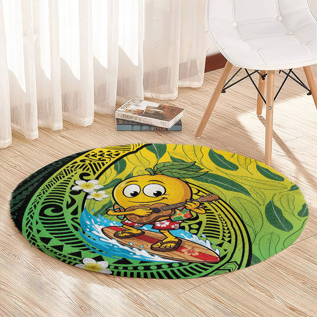 Hawaii Surfing Mango Round Carpet Manako Polynesian Fish Hook LT14 - Polynesian Pride