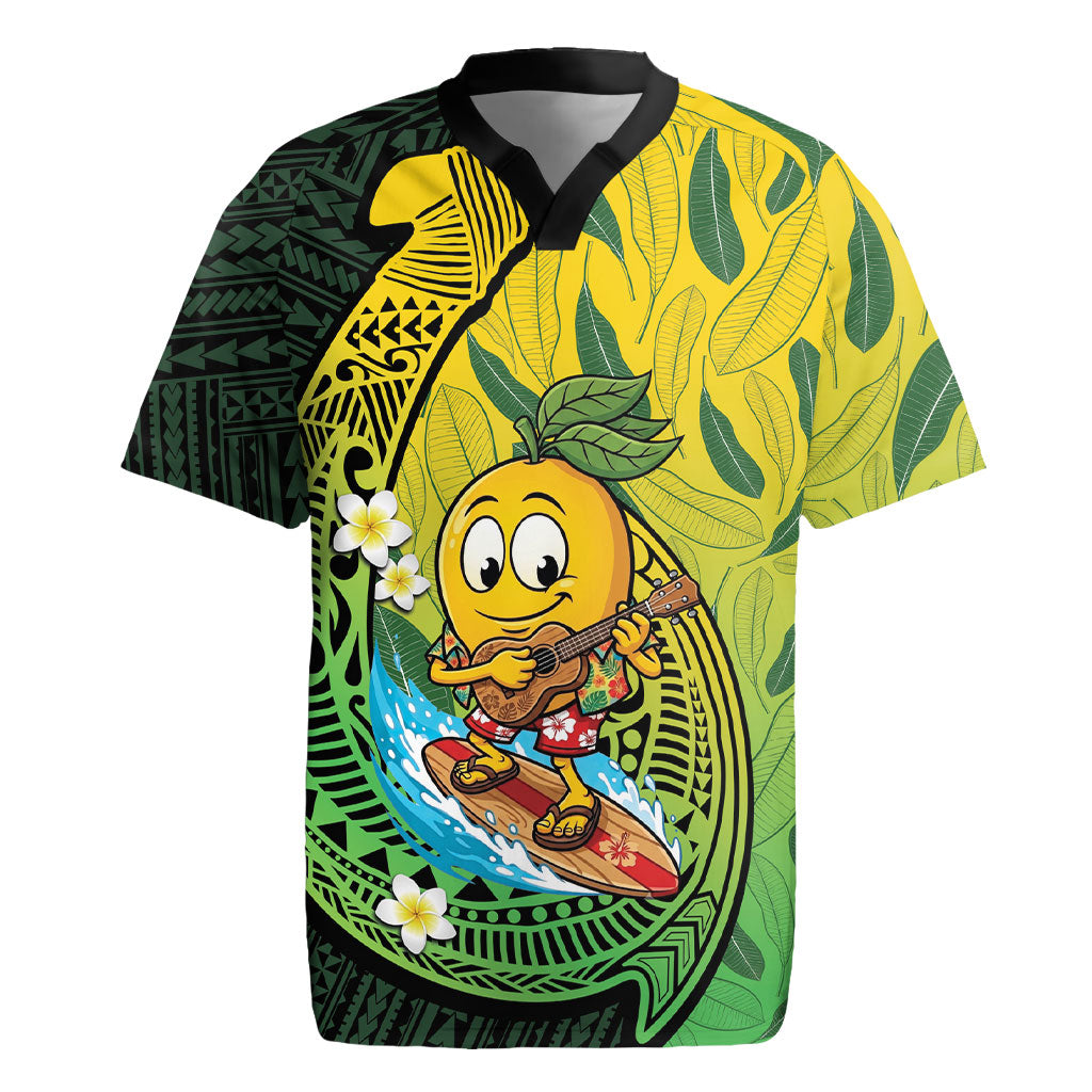 Hawaii Surfing Mango Rugby Jersey Manako Polynesian Fish Hook LT14 Green - Polynesian Pride