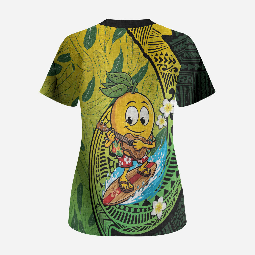 Hawaii Surfing Mango Scrub Top Manako Polynesian Fish Hook LT14 - Polynesian Pride