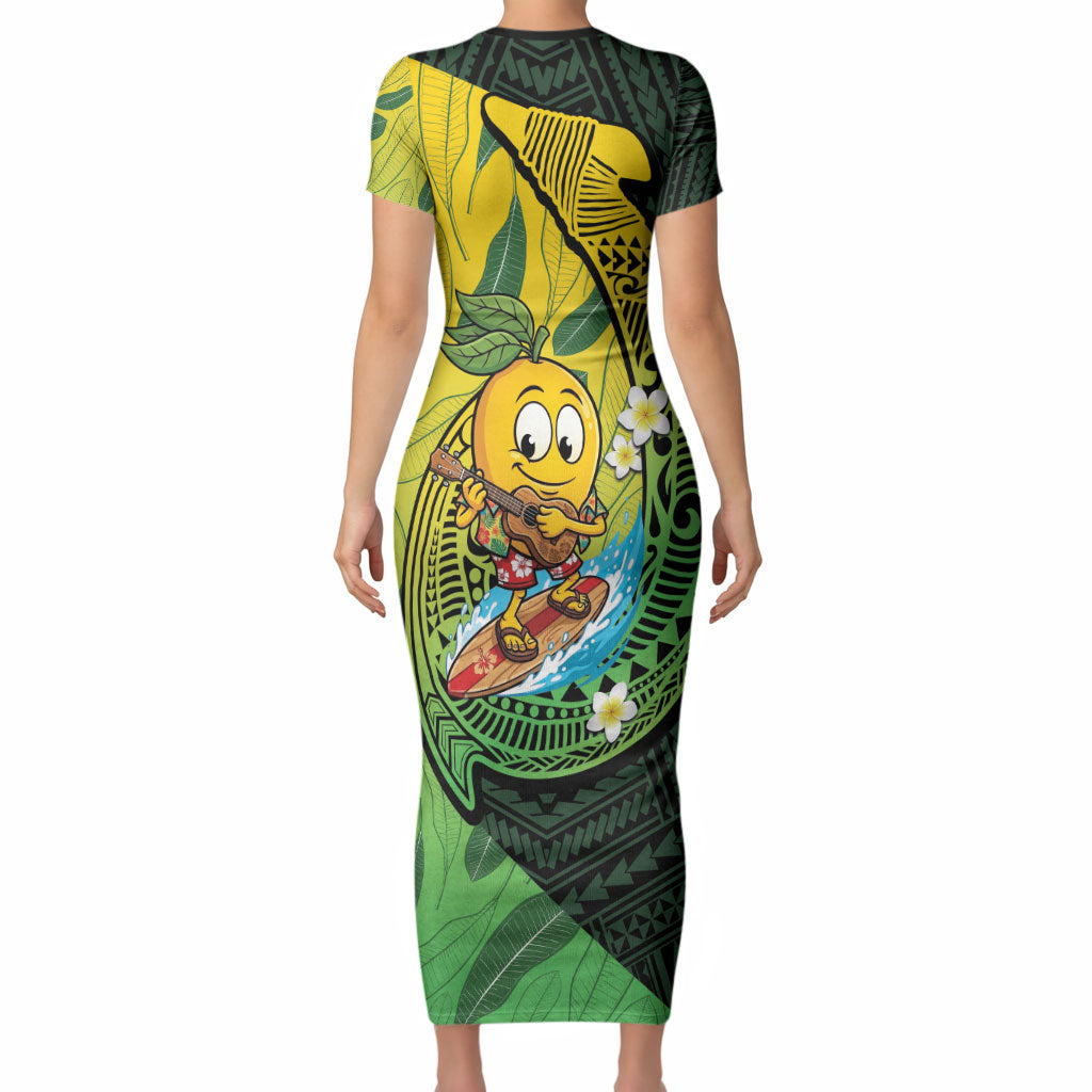 Hawaii Surfing Mango Short Sleeve Bodycon Dress Manako Polynesian Fish Hook LT14 - Polynesian Pride