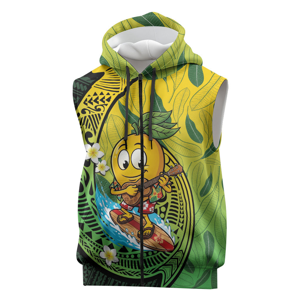 Hawaii Surfing Mango Sleeveless Zip Hoodie Manako Polynesian Fish Hook LT14 Green - Polynesian Pride