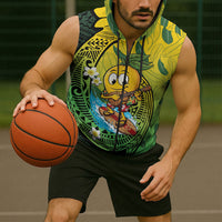 Hawaii Surfing Mango Sleeveless Zip Hoodie Manako Polynesian Fish Hook LT14 - Polynesian Pride