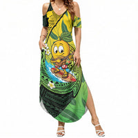 Hawaii Surfing Mango Summer Maxi Dress Manako Polynesian Fish Hook LT14 Women Green - Polynesian Pride