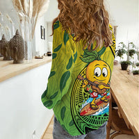 Hawaii Surfing Mango Women Casual Shirt Manako Polynesian Fish Hook LT14 - Polynesian Pride