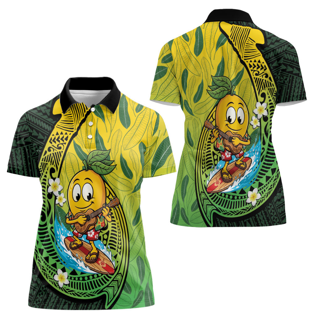 Hawaii Surfing Mango Women Polo Shirt Manako Polynesian Fish Hook LT14 - Polynesian Pride