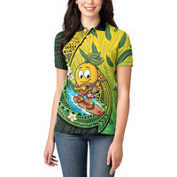 Hawaii Surfing Mango Women Polo Shirt Manako Polynesian Fish Hook LT14 - Polynesian Pride