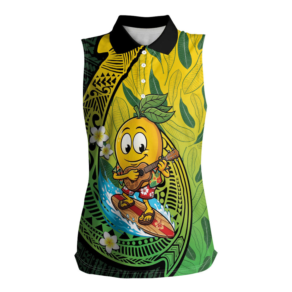 Hawaii Surfing Mango Women Sleeveless Polo Shirt Manako Polynesian Fish Hook LT14 Female Green - Polynesian Pride