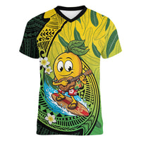 Hawaii Surfing Mango Women V-Neck T-Shirt Manako Polynesian Fish Hook LT14 Female Green - Polynesian Pride