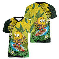 Hawaii Surfing Mango Women V-Neck T-Shirt Manako Polynesian Fish Hook LT14 - Polynesian Pride