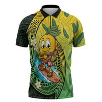 Hawaii Surfing Mango Zipper Polo Shirt Manako Polynesian Fish Hook LT14 Green - Polynesian Pride