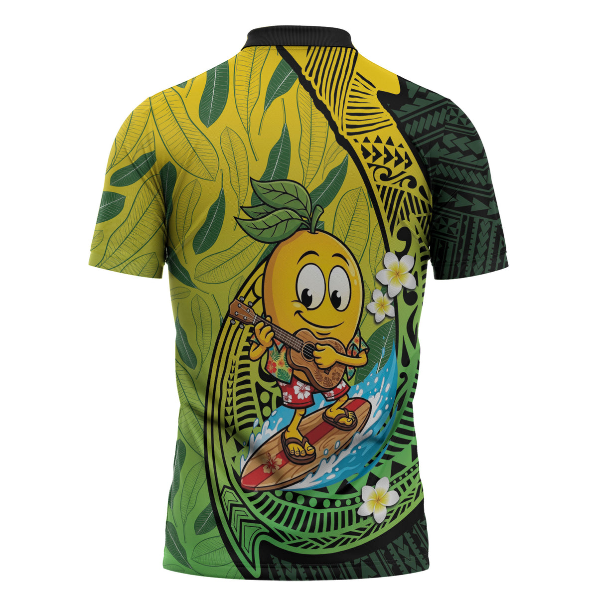 Hawaii Surfing Mango Zipper Polo Shirt Manako Polynesian Fish Hook LT14 - Polynesian Pride