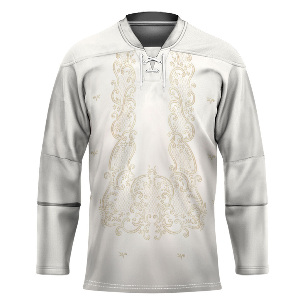 Philippines National Costume Hockey Jersey Barong Tagalog Inspired Ivory White Color LT14 Unisex Ivory White - Polynesian Pride