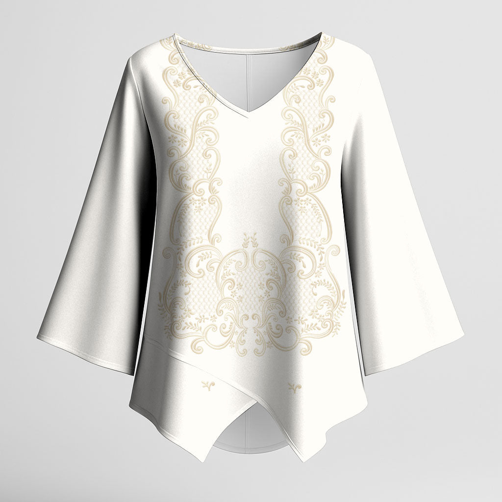 Philippines National Costume Kimono Sleeve Blouse Barong Tagalog Inspired Ivory White Color