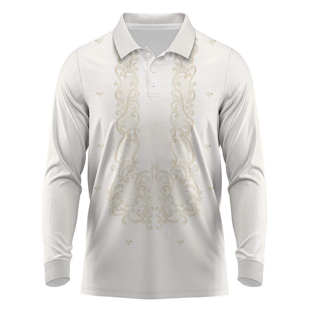 Philippines National Costume Long Sleeve Polo Shirt Barong Tagalog Inspired Ivory White Color LT14 Ivory White - Polynesian Pride