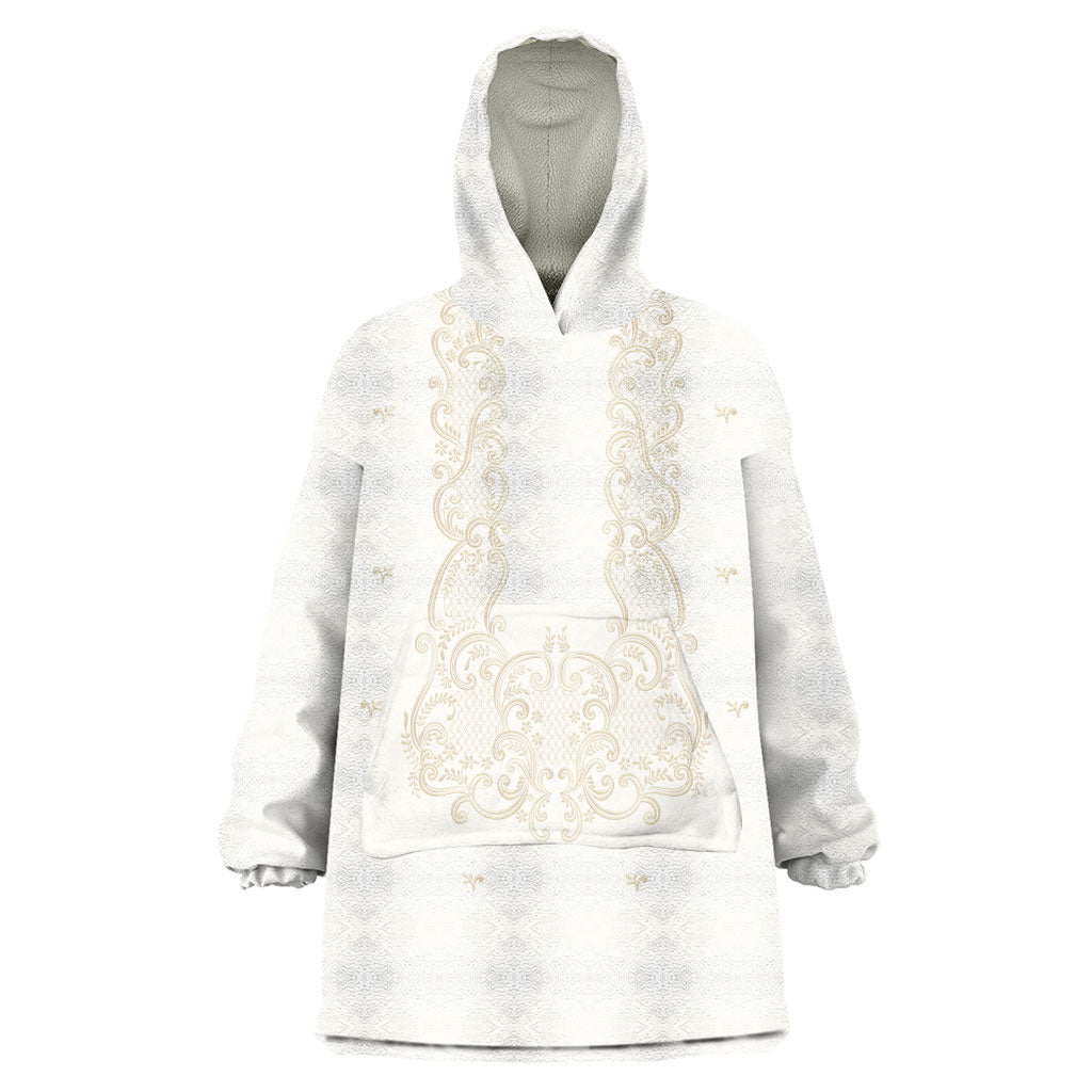 Philippines National Costume Wearable Blanket Hoodie Barong Tagalog Inspired Ivory White Color