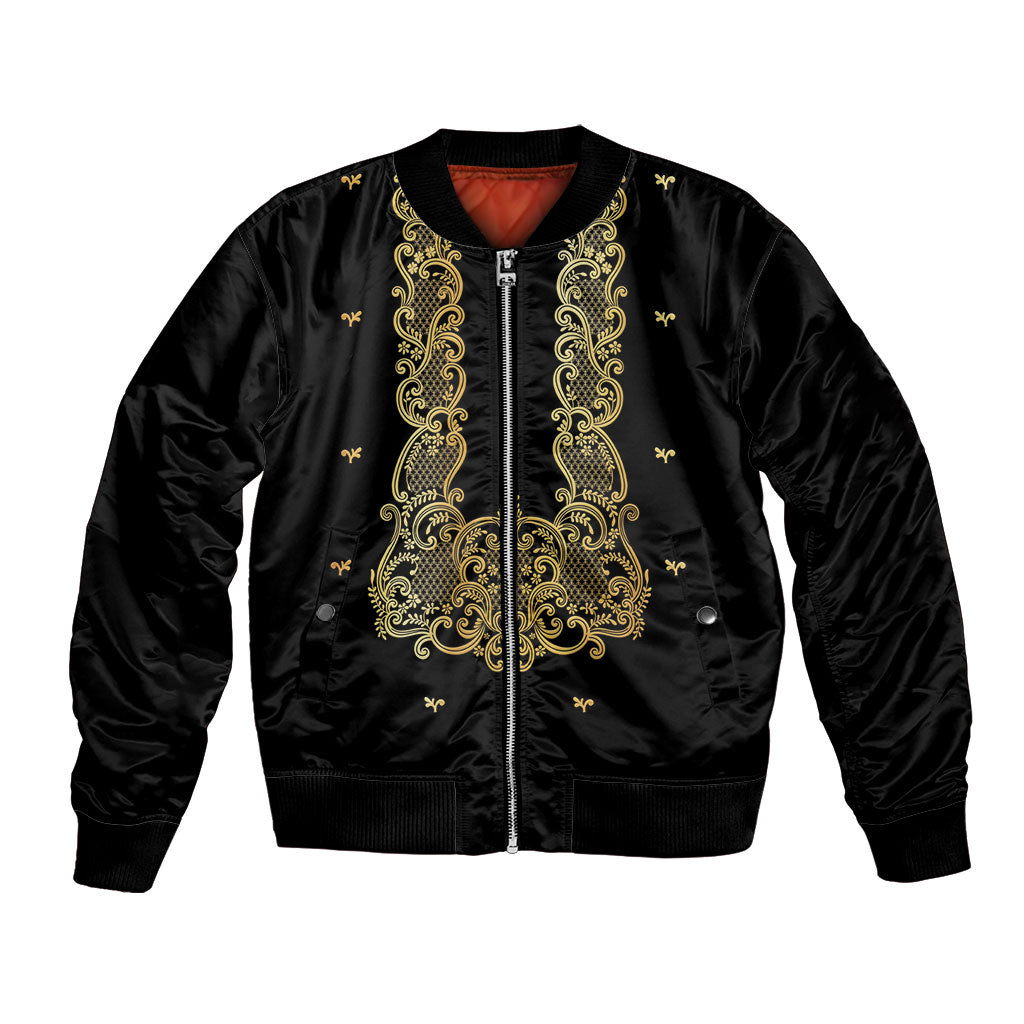 Philippines National Costume Bomber Jacket Barong Tagalog Inspired Black Color LT14 Unisex Black - Polynesian Pride