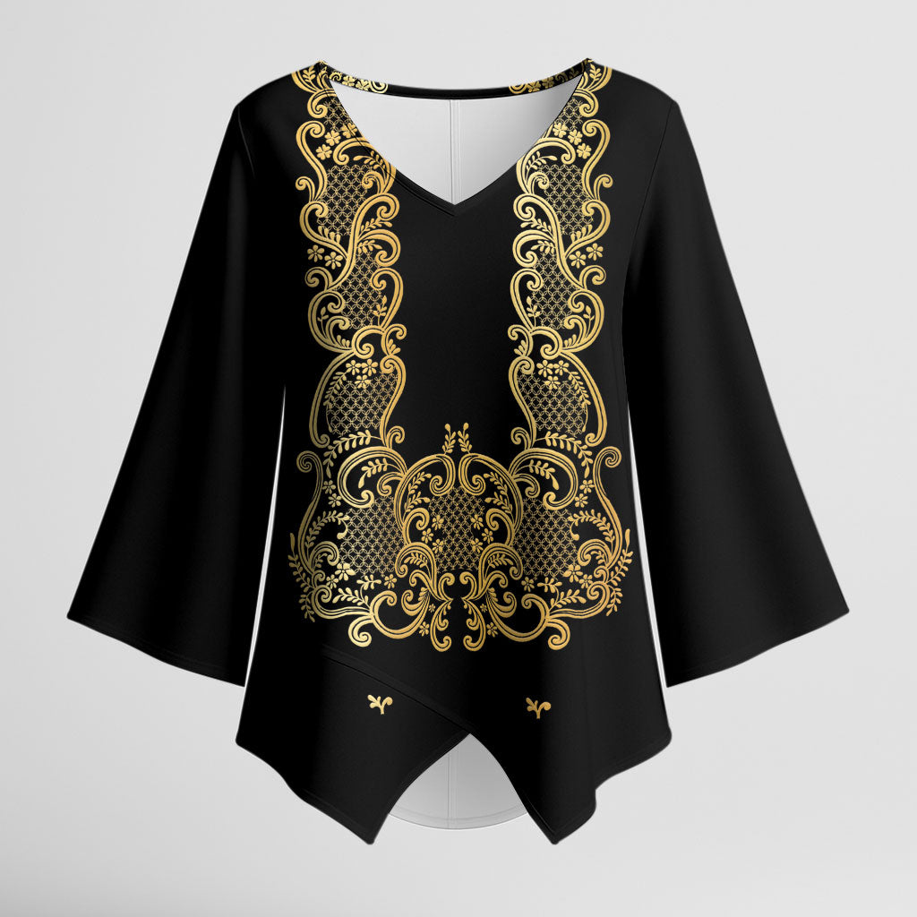 Philippines National Costume Kimono Sleeve Blouse Barong Tagalog Inspired Black Color