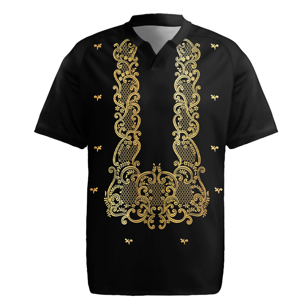 Philippines National Costume Rugby Jersey Barong Tagalog Inspired Black Color LT14 Black - Polynesian Pride