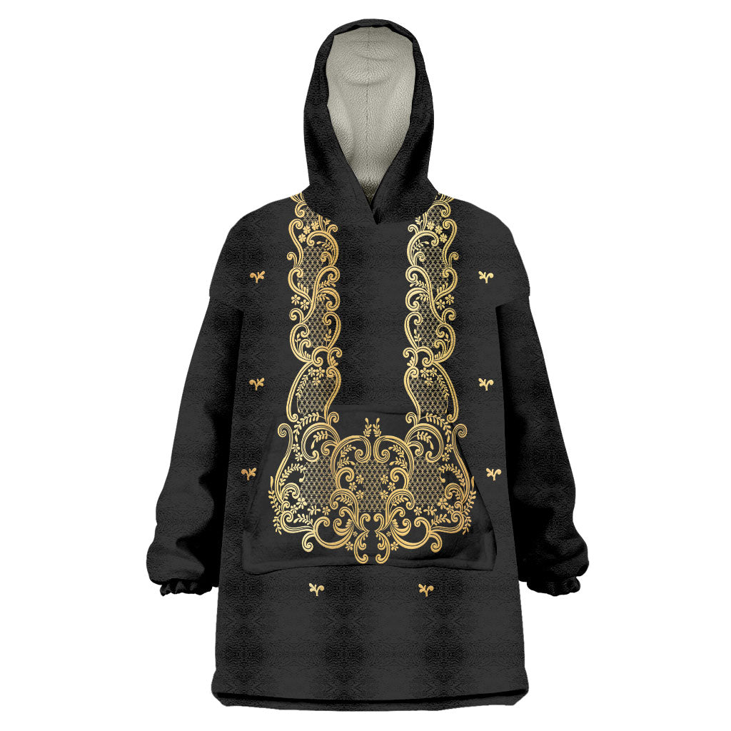 Philippines National Costume Wearable Blanket Hoodie Barong Tagalog Inspired Black Color