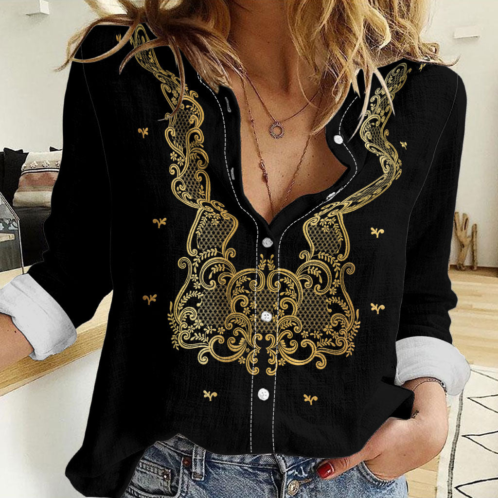 Philippines National Costume Women Casual Shirt Barong Tagalog Inspired Black Color