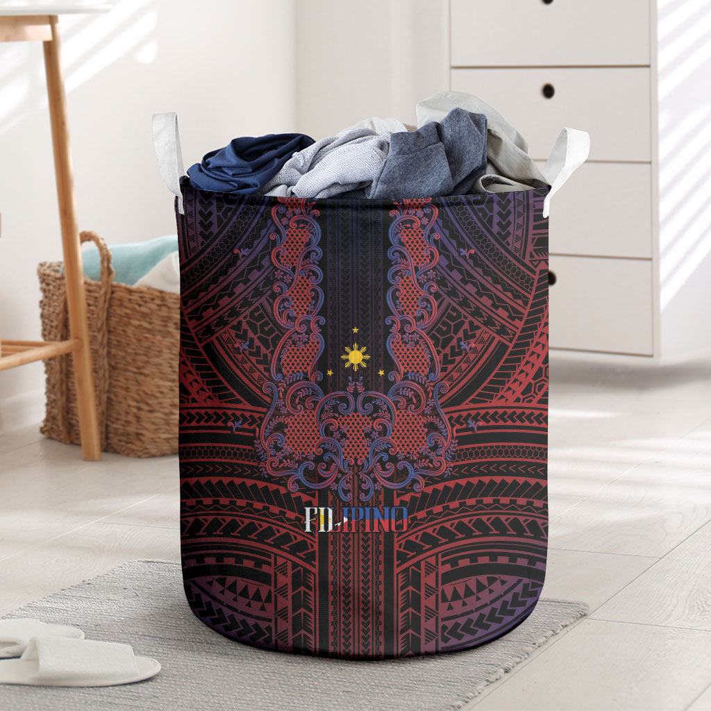Filipino Barong Tagalog Inspired Laundry Basket Mabuhay Philippines Festival Polynesian Pattern LT14 Black - Polynesian Pride