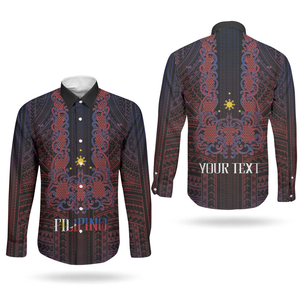 Filipino Barong Tagalog Inspired Personalised Couples Matching Puletasi and Long Sleeve Button Shirt Mabuhay Philippines Festival Polynesian Pattern LT14 - Polynesian Pride