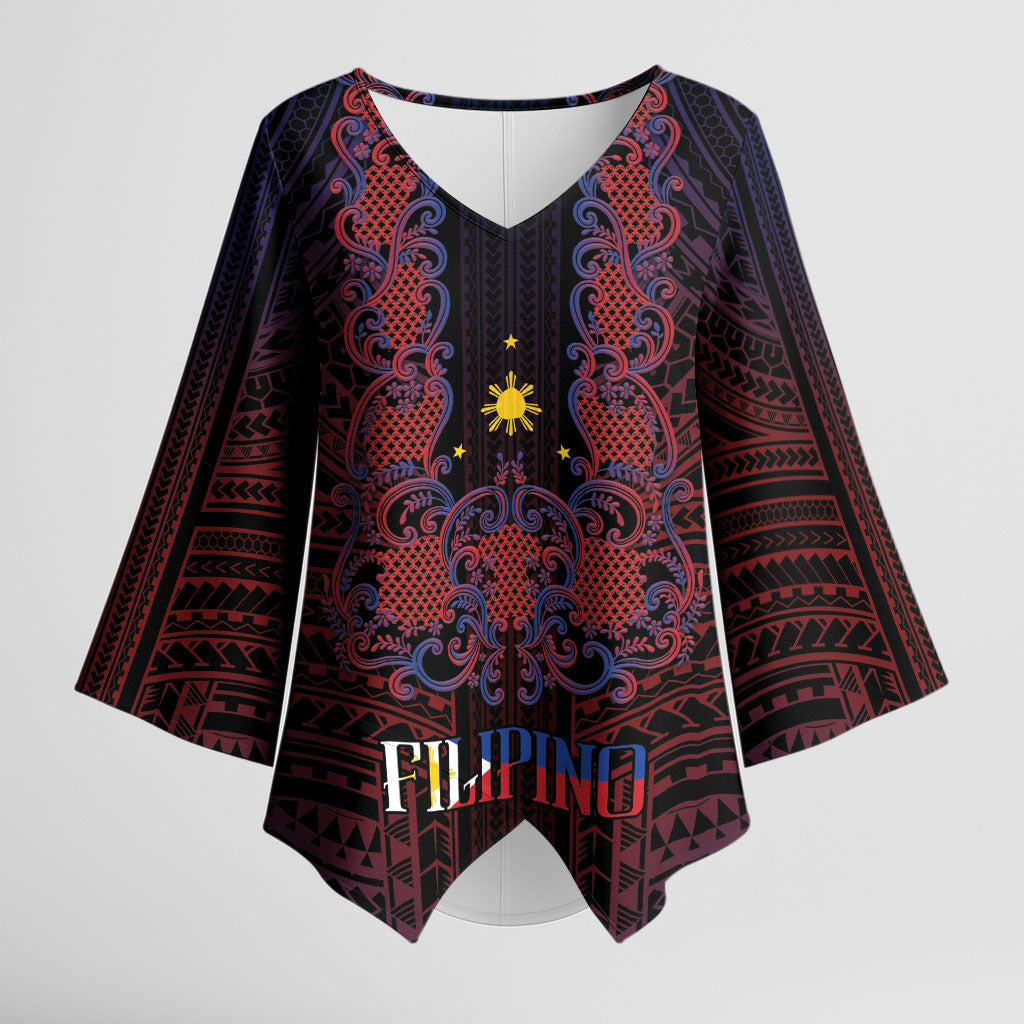 Filipino Barong Tagalog Inspired Personalised Kimono Sleeve Blouse Mabuhay Philippines Festival Polynesian Pattern