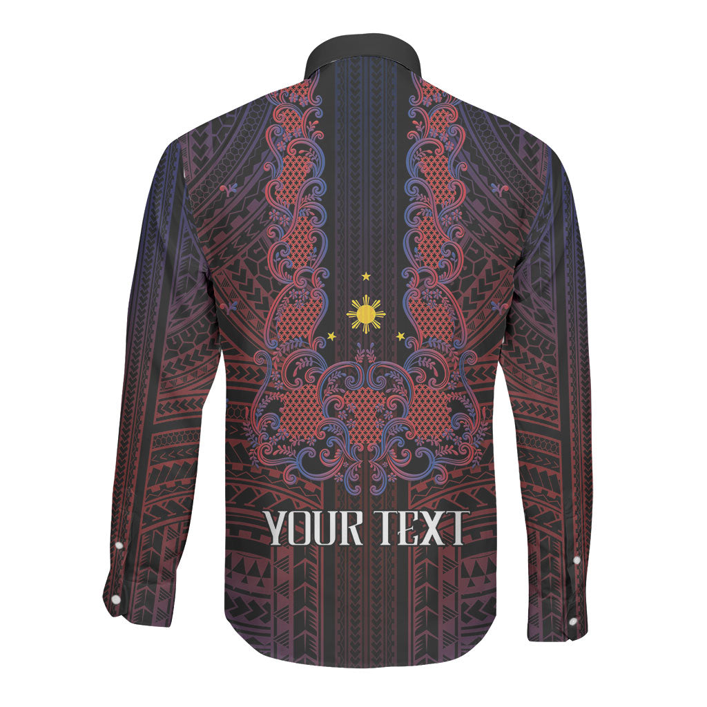 Filipino Barong Tagalog Inspired Personalised Long Sleeve Button Shirt Mabuhay Philippines Festival Polynesian Pattern LT14 - Polynesian Pride