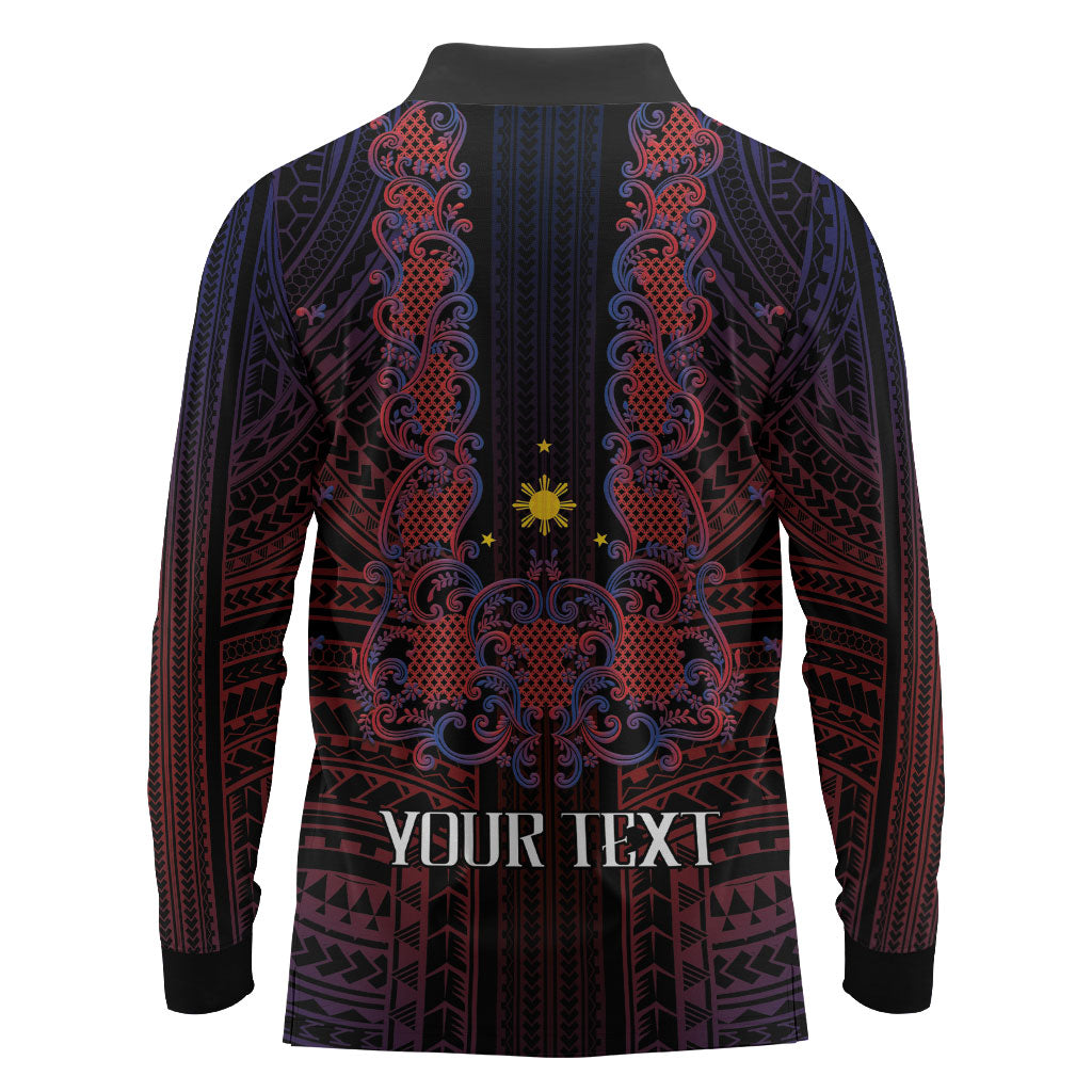 Filipino Barong Tagalog Inspired Personalised Long Sleeve Polo Shirt Mabuhay Philippines Festival Polynesian Pattern LT14 - Polynesian Pride