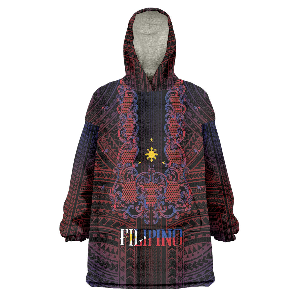 Filipino Barong Tagalog Inspired Personalised Wearable Blanket Hoodie Mabuhay Philippines Festival Polynesian Pattern