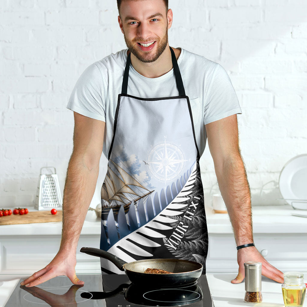 Personalised New Zealand Pakeha Apron Kiwi Silver Fern and Sailing Ship Compass LT14 - Polynesian Pride