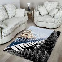 Personalised New Zealand Pakeha Area Rug Kiwi Silver Fern and Sailing Ship Compass LT14 - Polynesian Pride