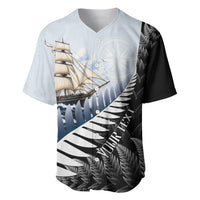 Personalised New Zealand Pakeha Baseball Jersey Kiwi Silver Fern and Sailing Ship Compass LT14 Blue - Polynesian Pride