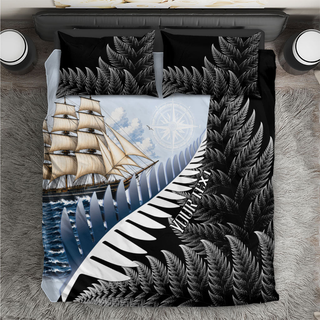 Personalised New Zealand Pakeha Bedding Set Kiwi Silver Fern and Sailing Ship Compass LT14 Blue - Polynesian Pride