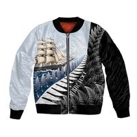 Personalised New Zealand Pakeha Bomber Jacket Kiwi Silver Fern and Sailing Ship Compass LT14 Unisex Blue - Polynesian Pride
