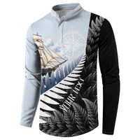 Personalised New Zealand Pakeha Button Sweatshirt Kiwi Silver Fern and Sailing Ship Compass LT14 - Polynesian Pride
