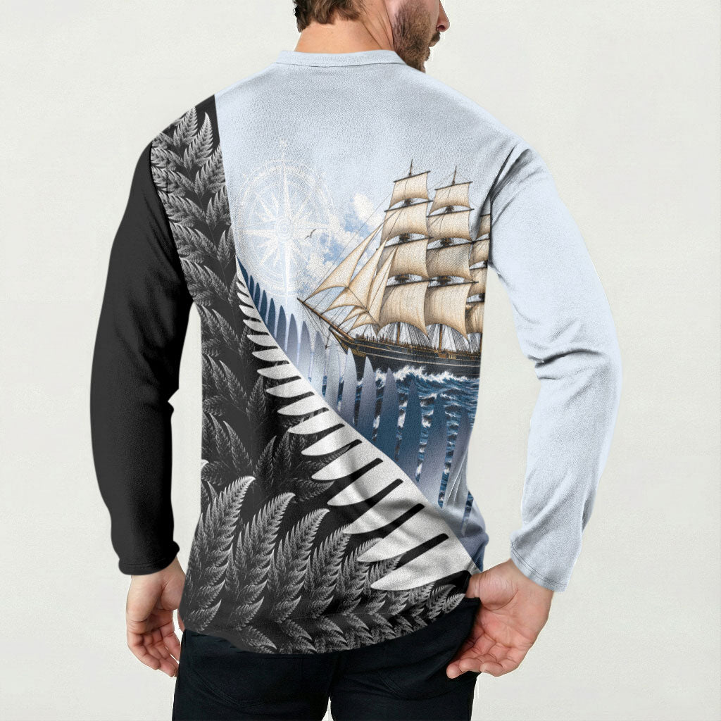 Personalised New Zealand Pakeha Button Sweatshirt Kiwi Silver Fern and Sailing Ship Compass LT14 - Polynesian Pride