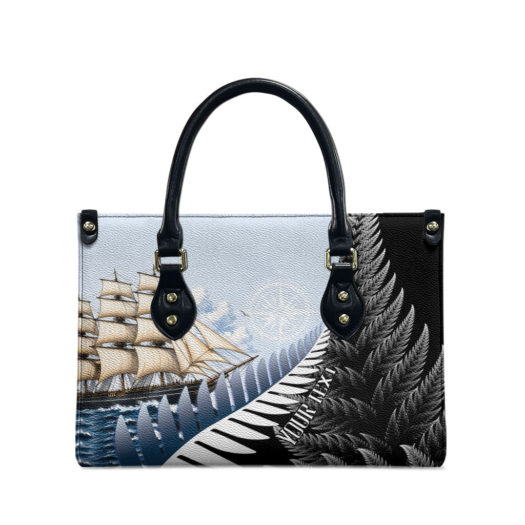 Personalised New Zealand Pakeha Leather Bag Kiwi Silver Fern and Sailing Ship Compass LT14 - Polynesian Pride